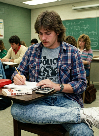Student sitting in their desk and taking notes in a classroom.